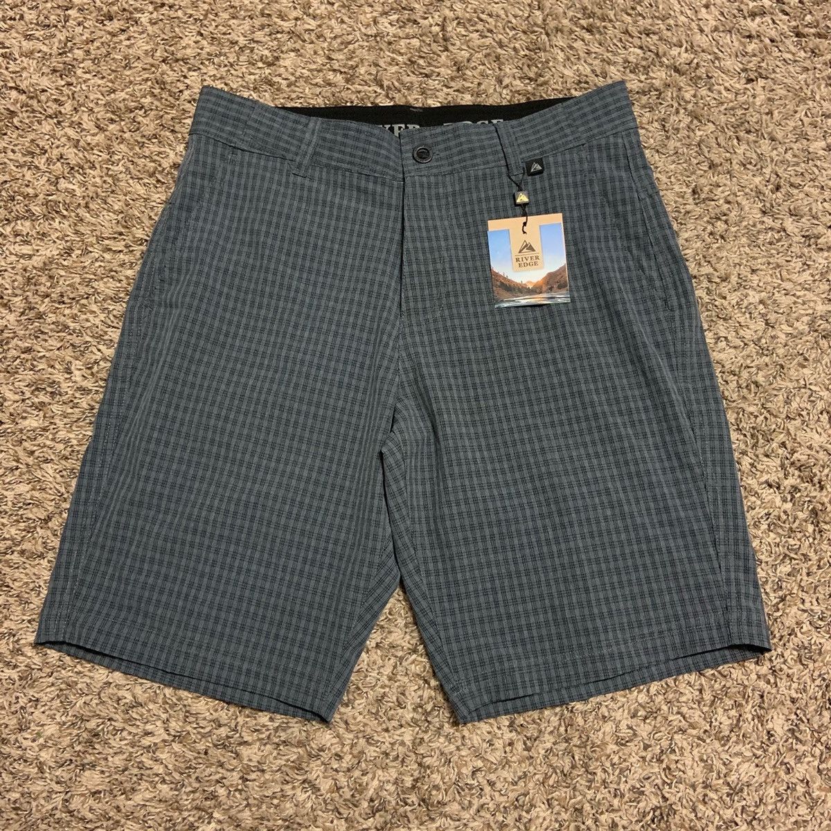 Vintage River Edge Mens Gray Black Plaid Hybrid Casual Hiking Shorts