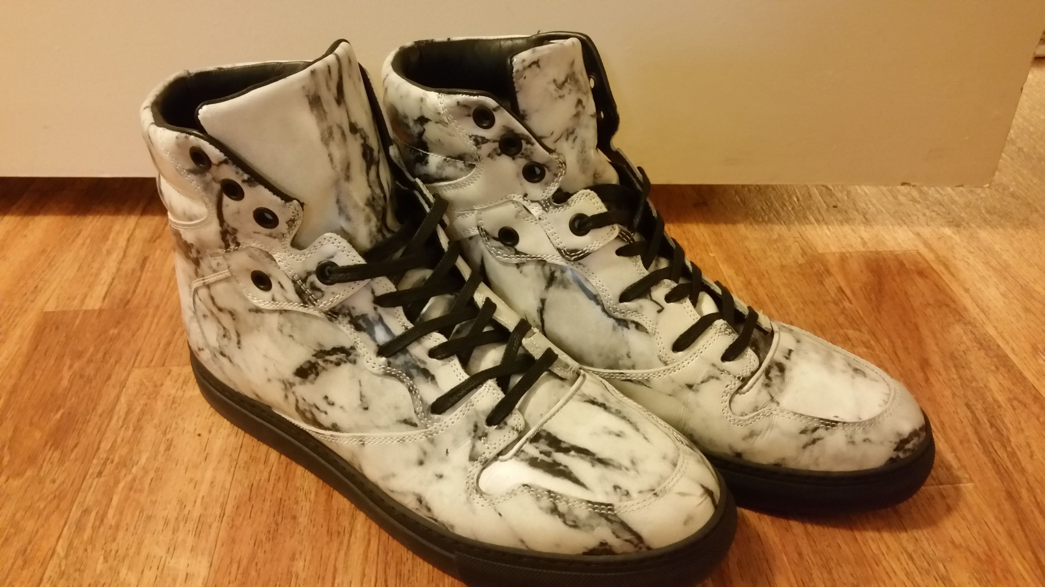 Balenciaga Marble Double Stitch Hi-Top Leather Sneakers Size US 8 / EU 41 - 5 Thumbnail