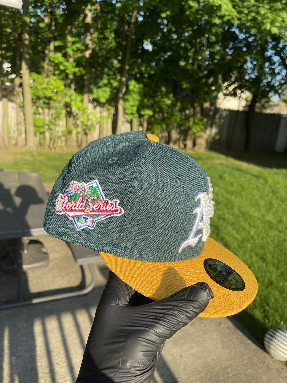 New Era oakland Athletics fitted hat custom Pearls 7 3/4 New