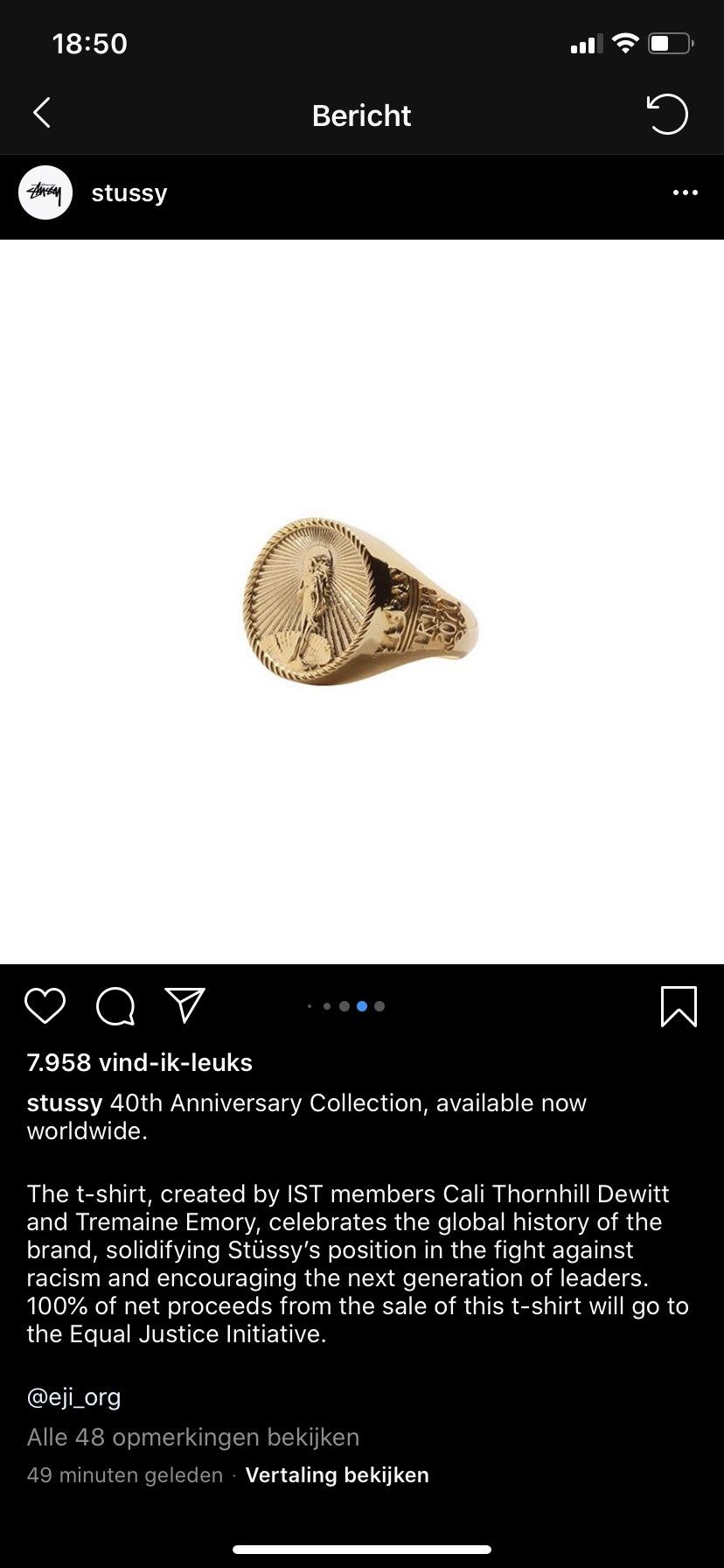 Stussy Stüssy 40th Anniversary Ring Gold Size 8 | Grailed