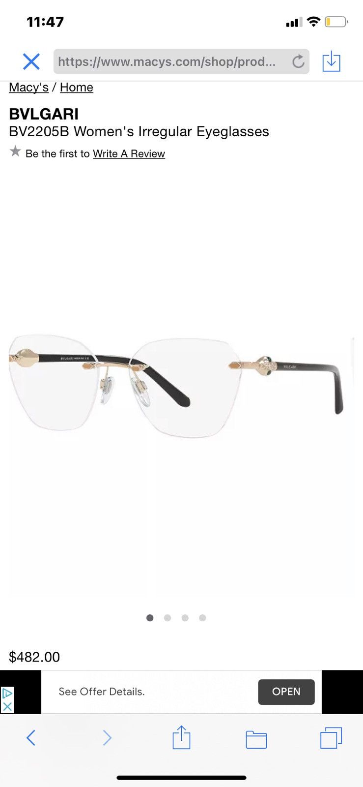 BVLGARI Glasses Irregular Eyeglasses