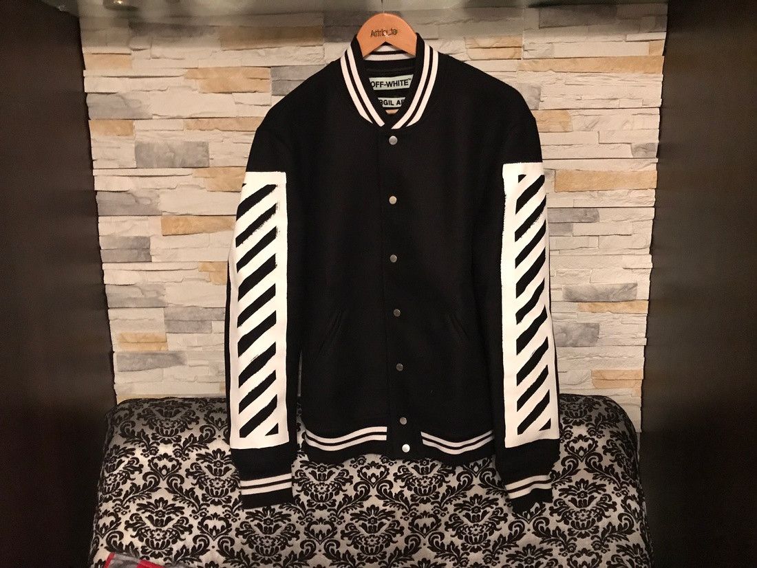 OFF-WHITE Leather Varsity Jacket Grey –