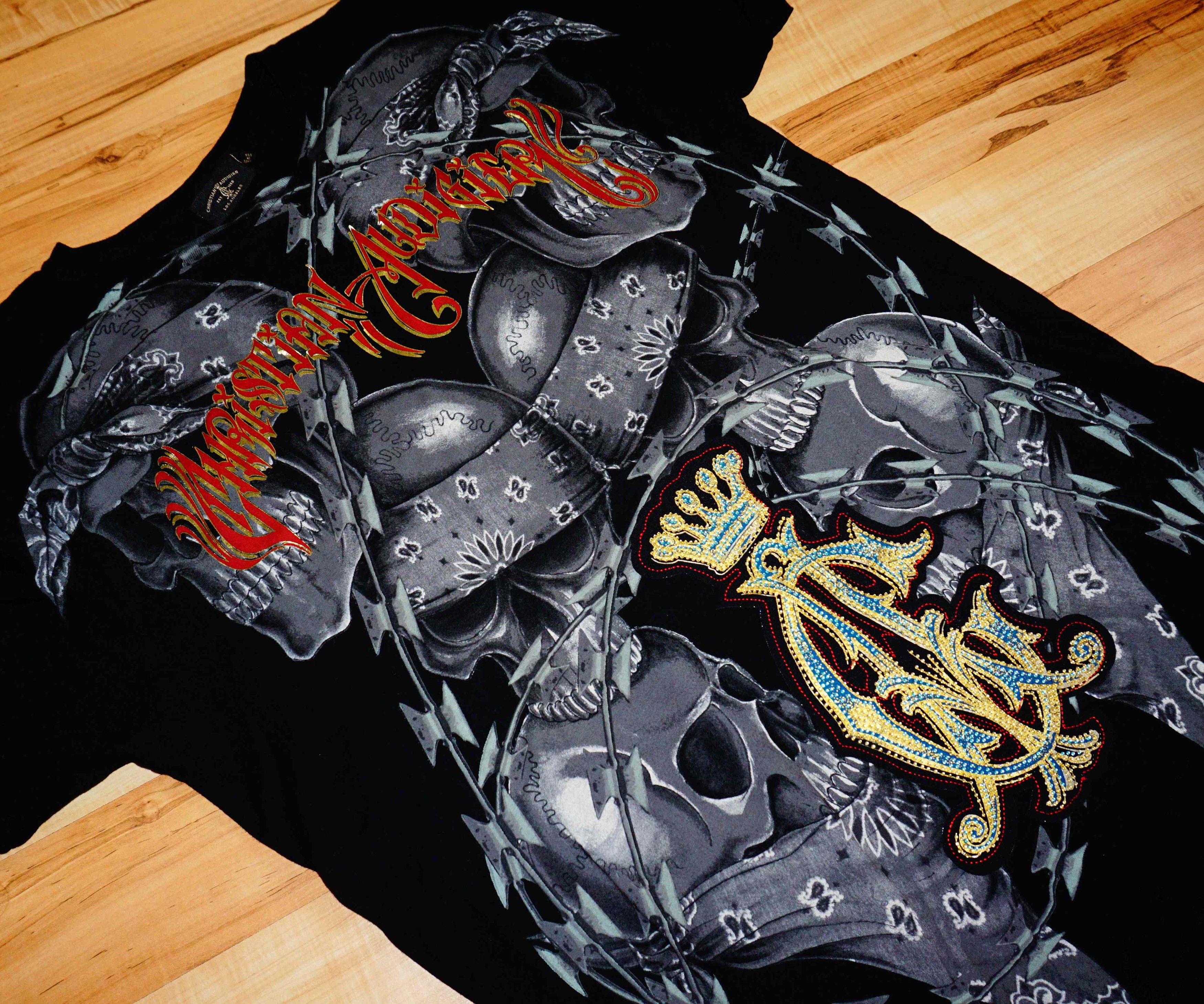 Christian Audigier Christian Audigier Crystals Drip Tshirt Size US XL / EU 56 / 4 - 3 Thumbnail