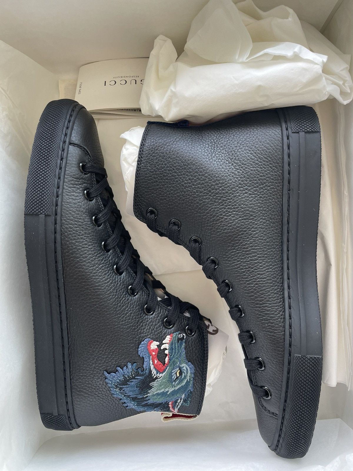 Gucci Limited Edition Runway Panther Wolf Leather High Top Sneaker Size US 6.5 / EU 39-40 - 2 Thumbnail