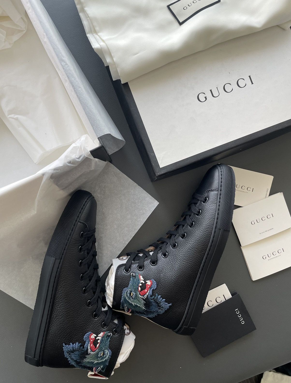 Gucci Limited Edition Runway Panther Wolf Leather High Top Sneaker Size US 6.5 / EU 39-40 - 6 Thumbnail