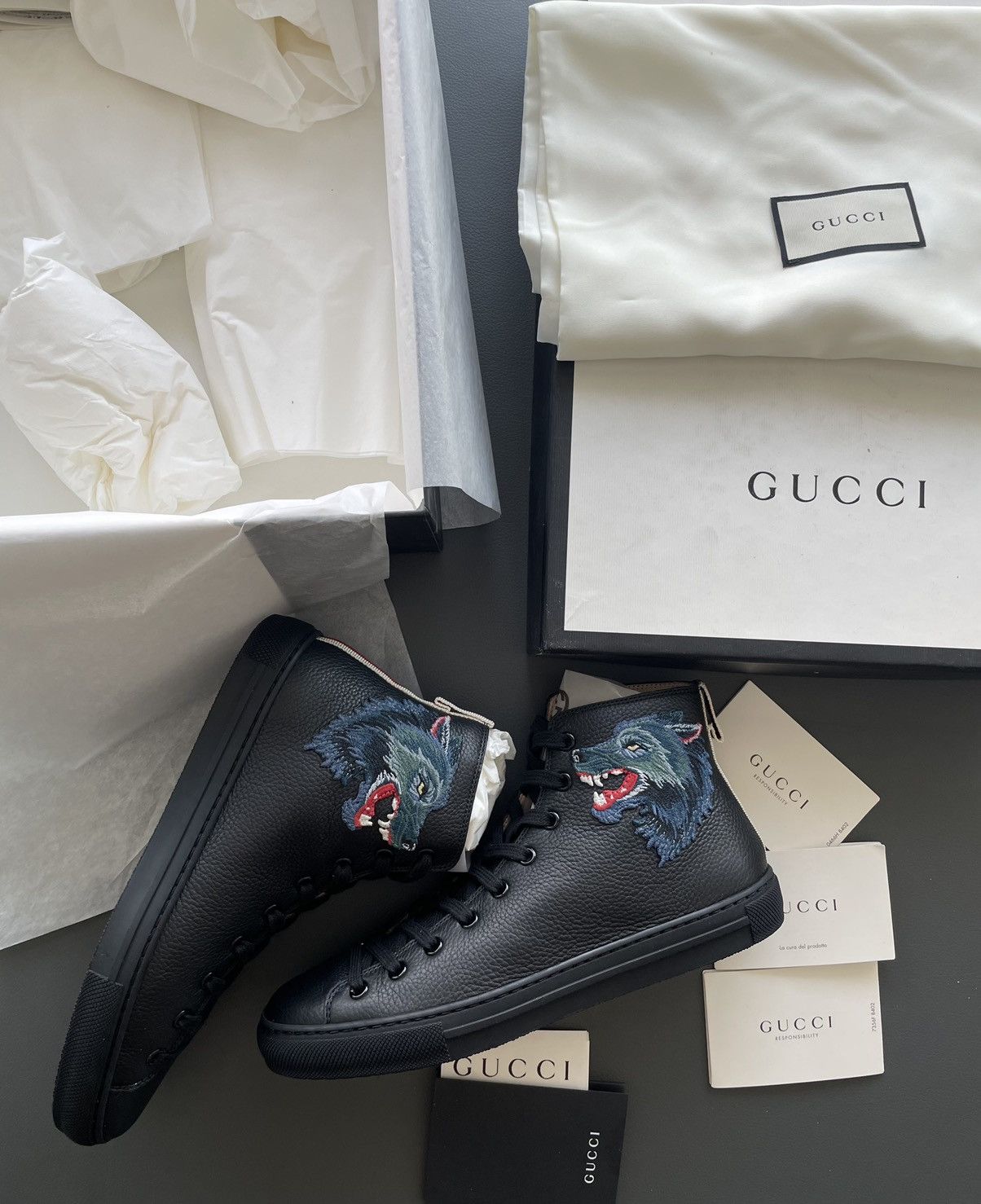 Gucci Limited Edition Runway Panther Wolf Leather High Top Sneaker Size US 6.5 / EU 39-40 - 4 Thumbnail