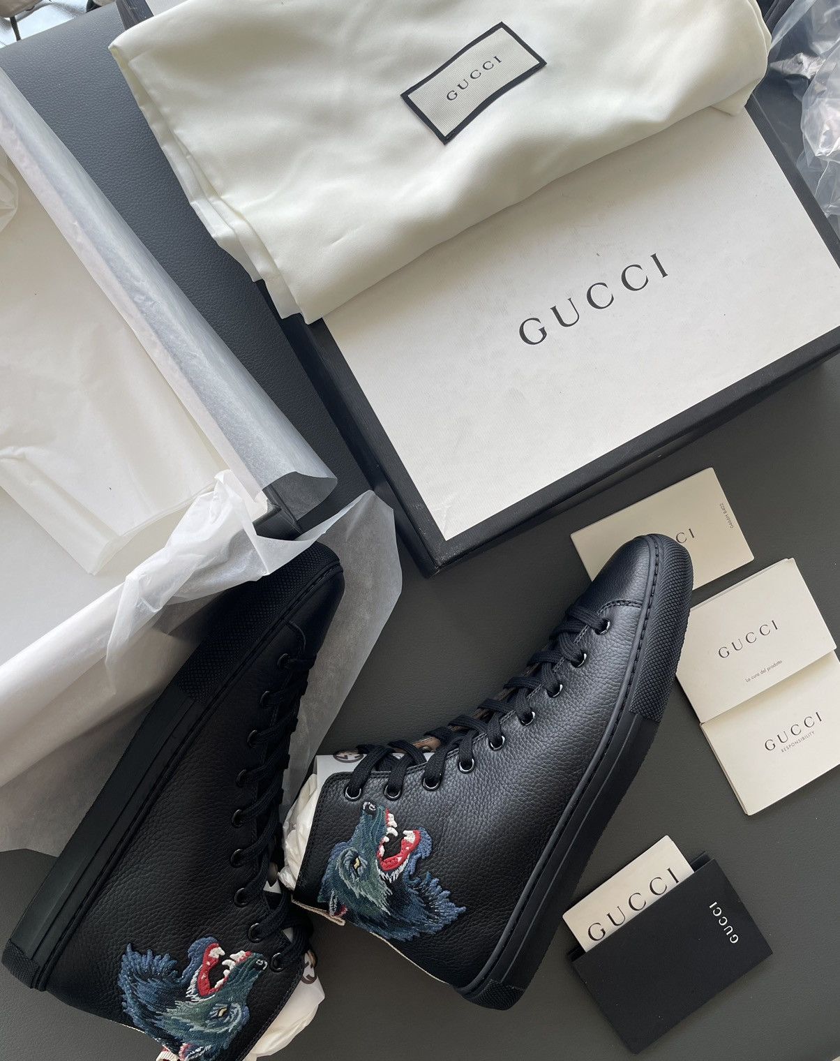 Gucci Limited Edition Runway Panther Wolf Leather High Top Sneaker Size US 6.5 / EU 39-40 - 5 Thumbnail