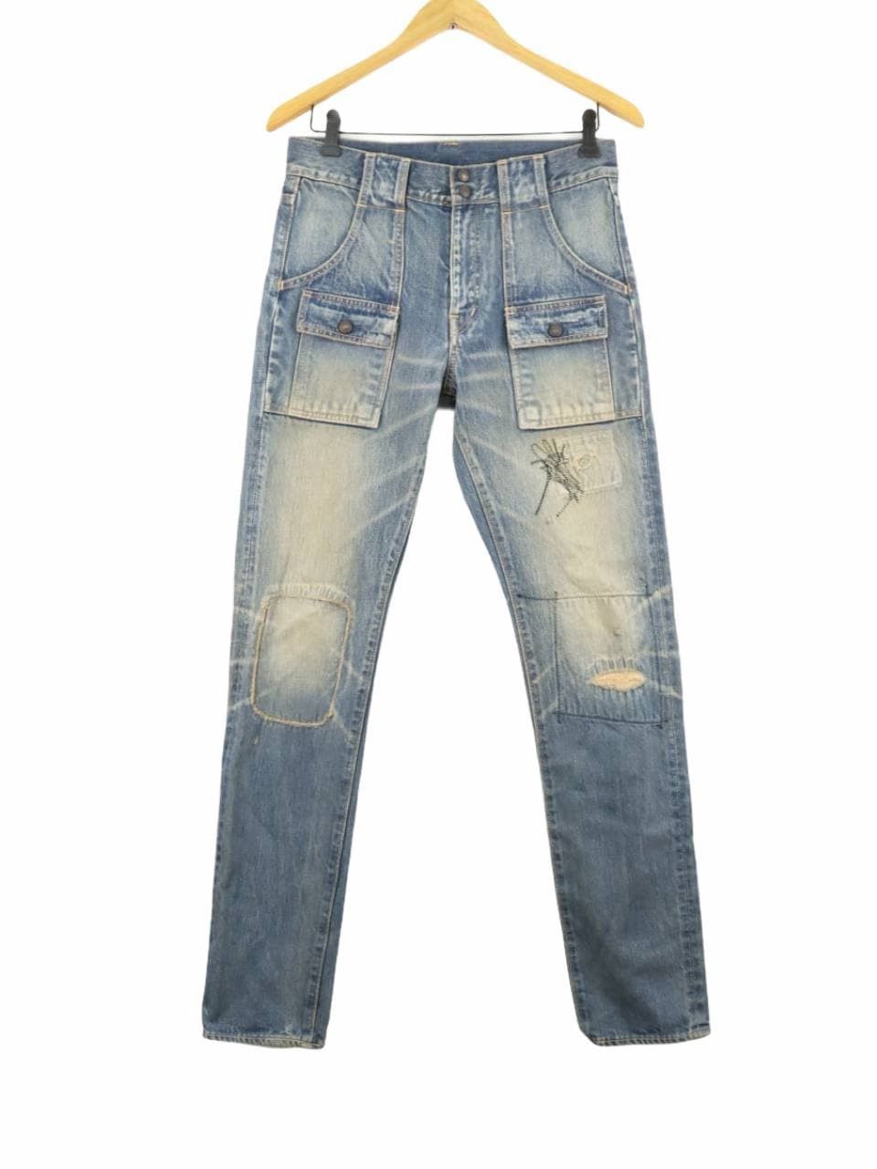 Kapital KK Rare Patchwork Distressed Straight Slim Bush Pant Denim Size US 30 / EU 46 - 3 Thumbnail