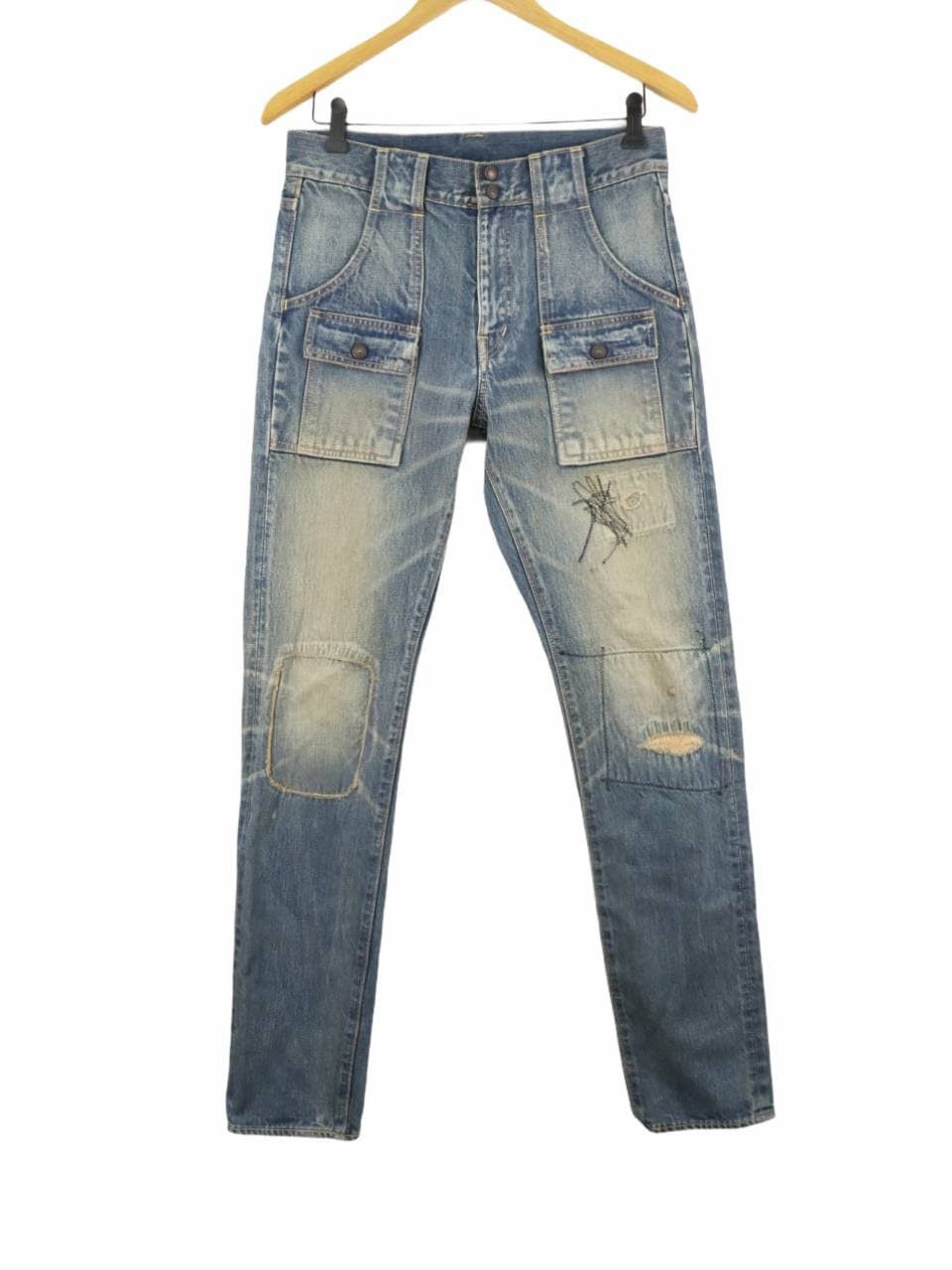 Kapital KK Rare Patchwork Distressed Straight Slim Bush Pant Denim Size US 30 / EU 46 - 1 Thumbnail