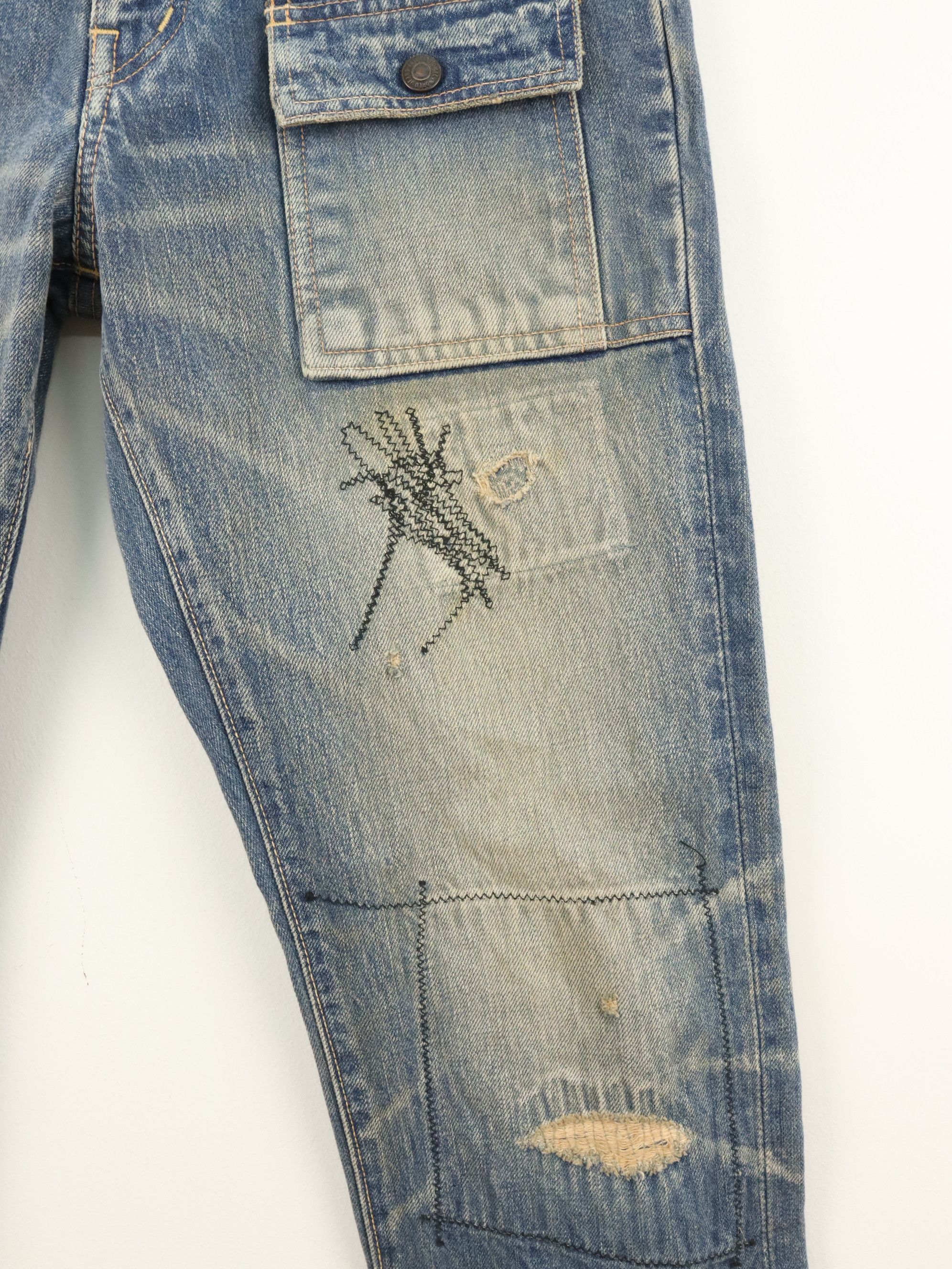 Kapital KK Rare Patchwork Distressed Straight Slim Bush Pant Denim Size US 30 / EU 46 - 9 Thumbnail