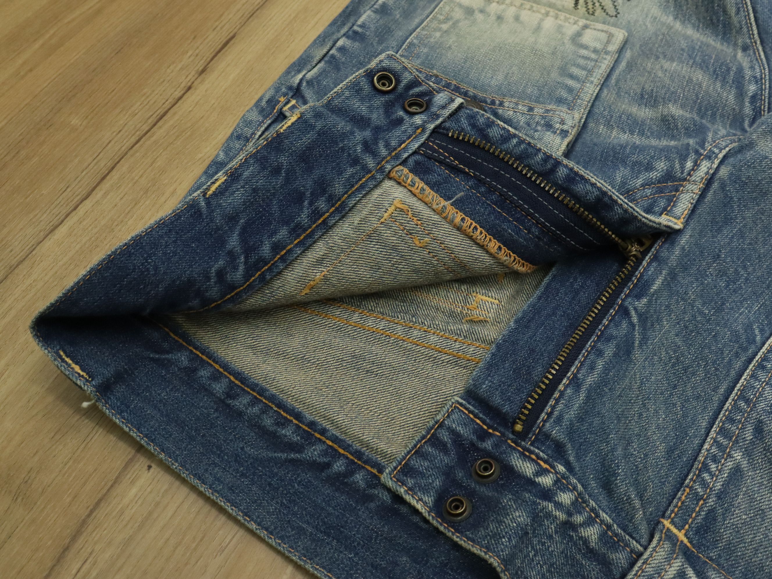 Kapital KK Rare Patchwork Distressed Straight Slim Bush Pant Denim Size US 30 / EU 46 - 20 Thumbnail
