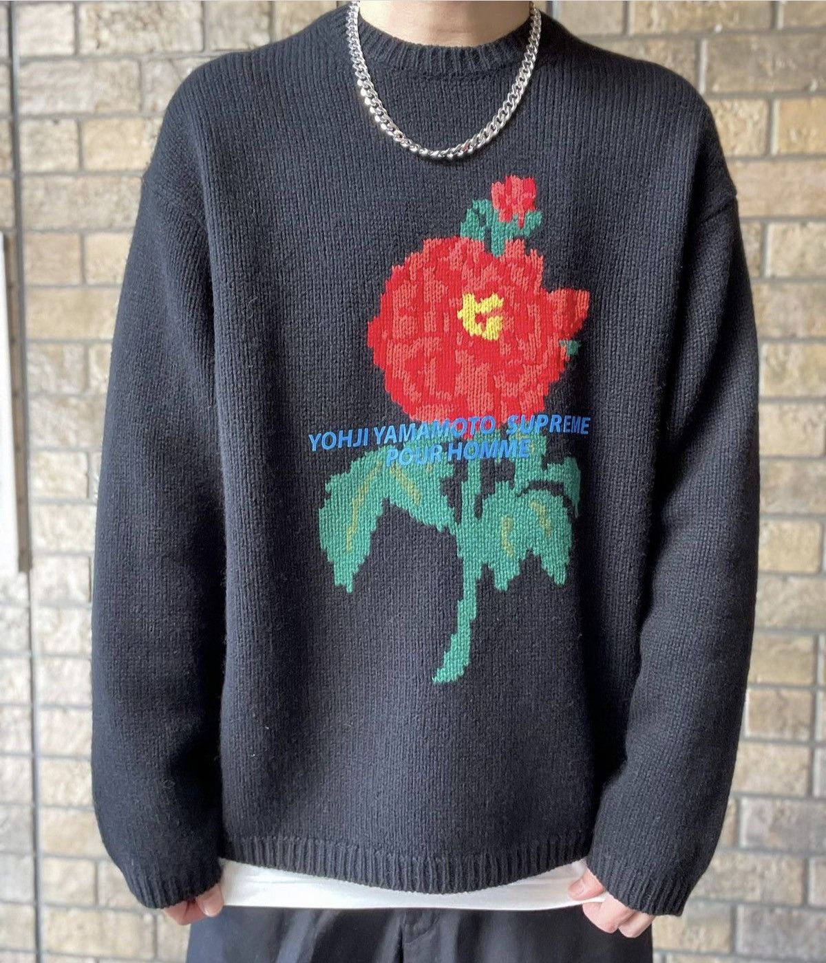 Supreme Supreme Yohji Knitwear Rose Sweater Black, Sz L | Grailed