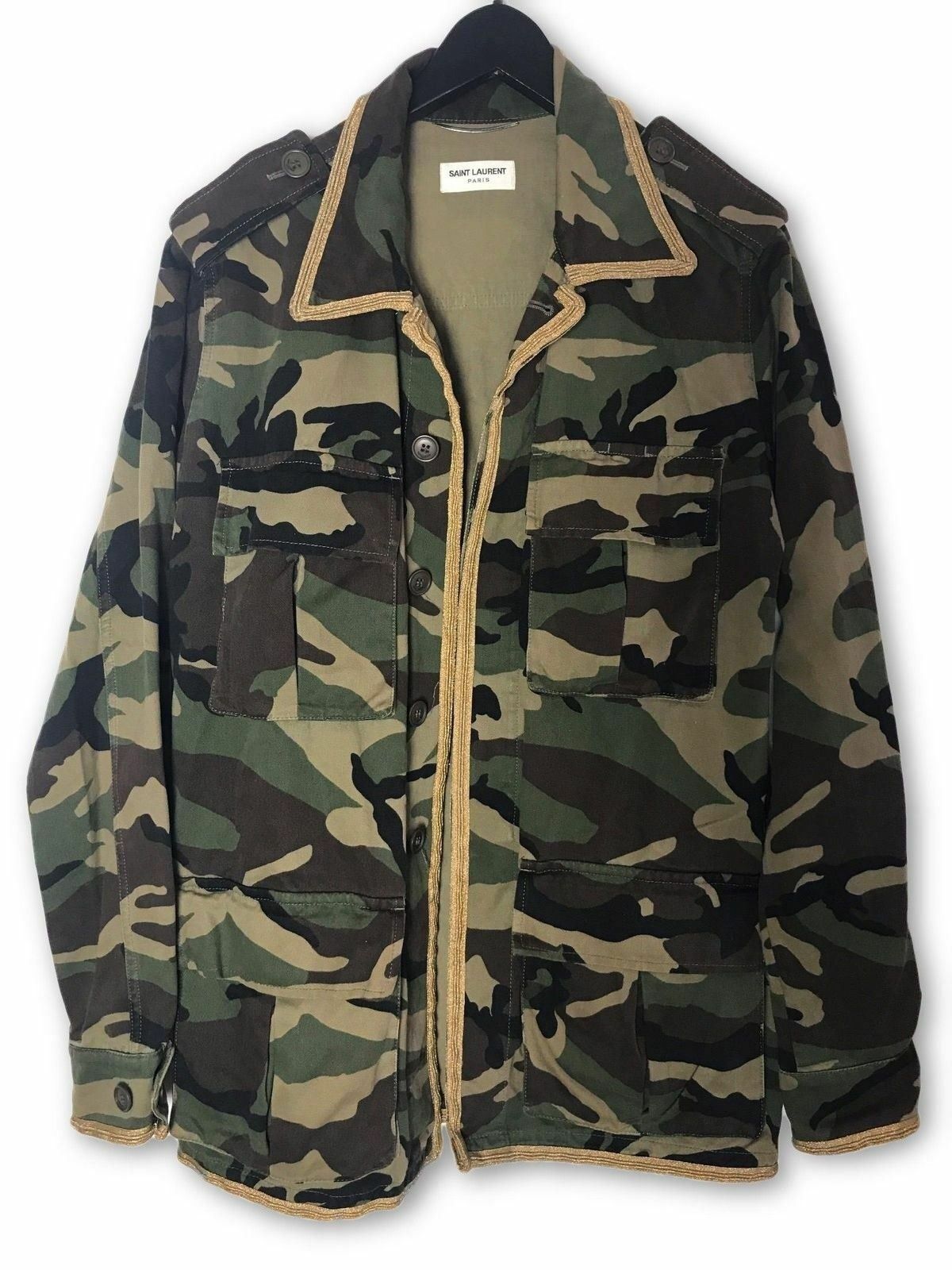 Saint Laurent Paris FW15 Paris Gold Trimmed Camo Jacket Size US M / EU 48-50 / 2 - 1 Thumbnail