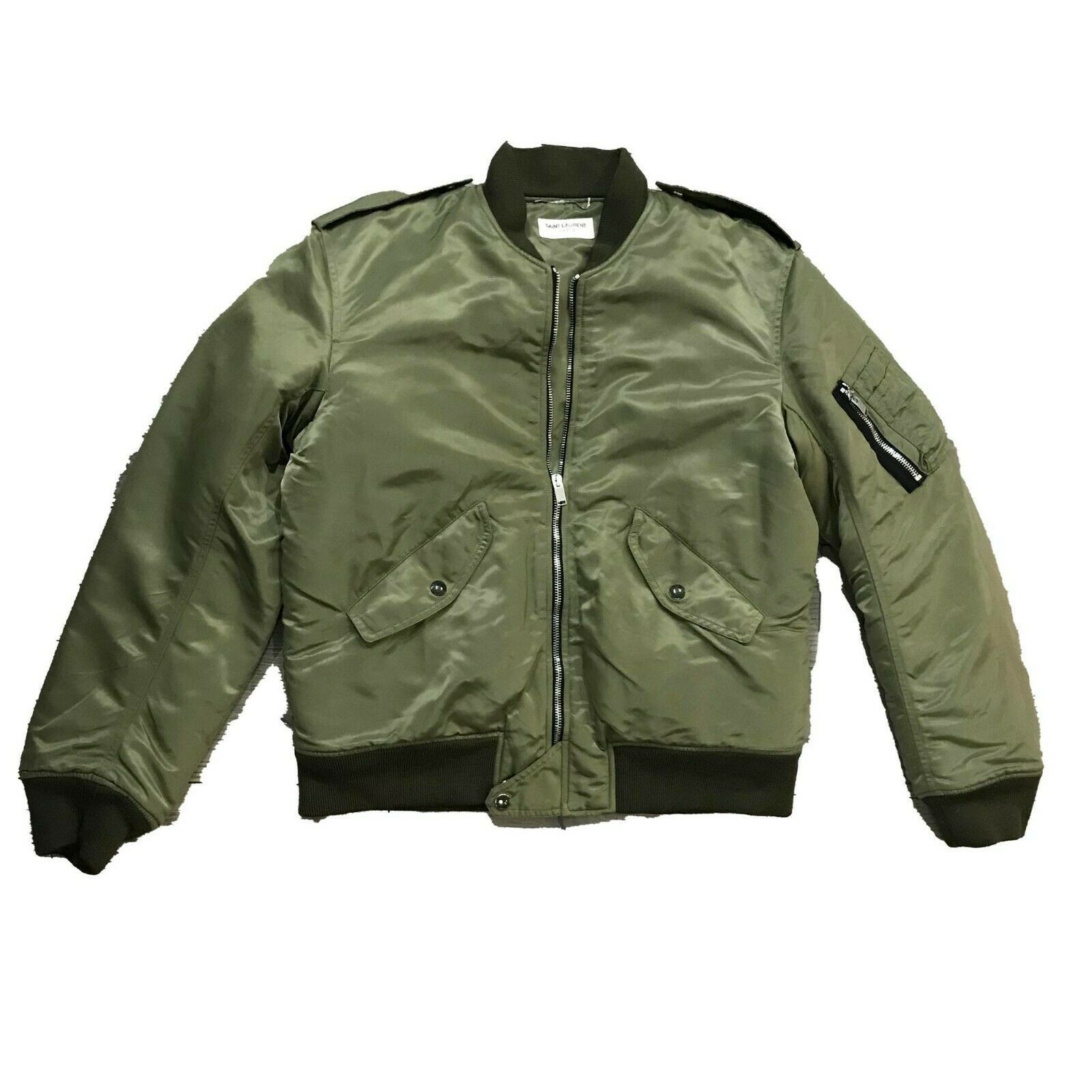 Saint Laurent Paris Khaki Green Bomber Jacket in Nylon Size US M / EU 48-50 / 2 - 1 Thumbnail