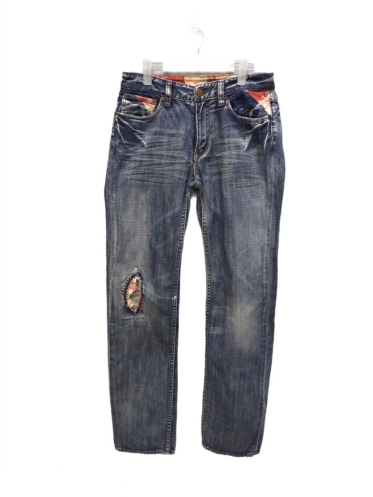 Japanese Brand × Takeo Kikuchi RARE! Takeo Kikuchi Patchwork Boro Distressed Denim Size US 30 / EU 46 - 1 Thumbnail