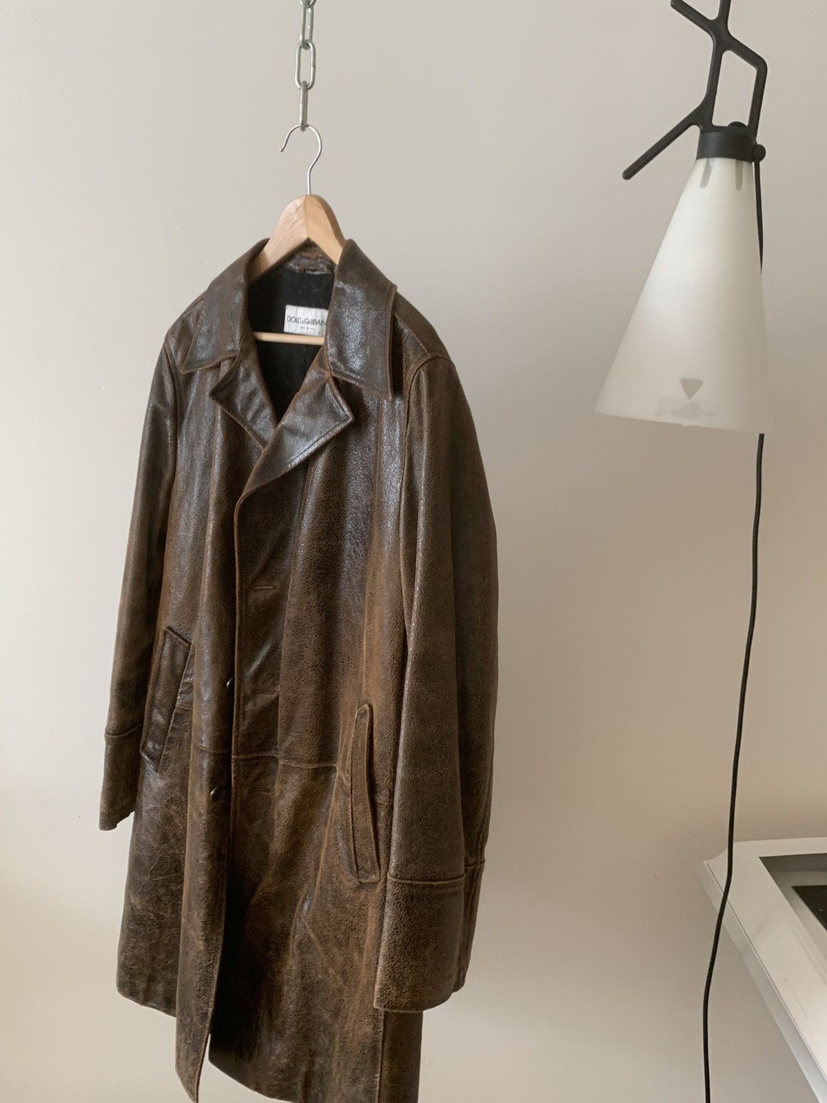 image of Dolce Gabbana D&g Leather Coat Taged 46 Fits 50 in Brown, Men's (Size Medium)