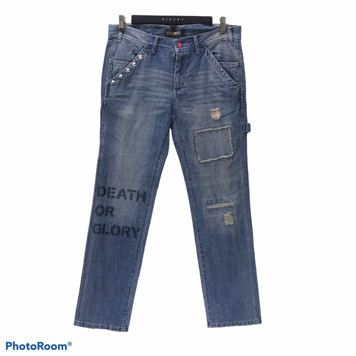 Seditionaries Vintage Hell Cat Punks Denim Spellout Studded Size US 32 / EU 48 - 1 Thumbnail