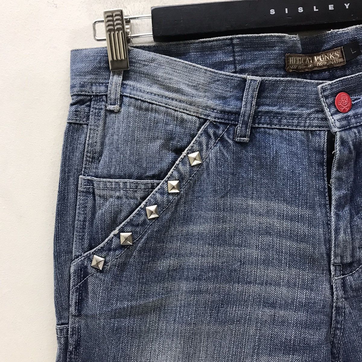 Seditionaries Vintage Hell Cat Punks Denim Spellout Studded Size US 32 / EU 48 - 4 Thumbnail