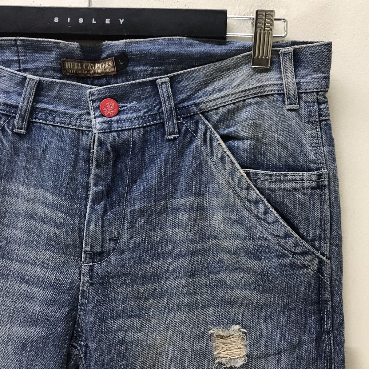 Seditionaries Vintage Hell Cat Punks Denim Spellout Studded Size US 32 / EU 48 - 5 Thumbnail