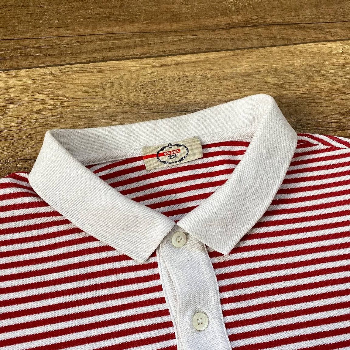 Prada Prada Red Tab Logo Striped Polo Shirt Size US L / EU 52-54 / 3 - 2 Thumbnail