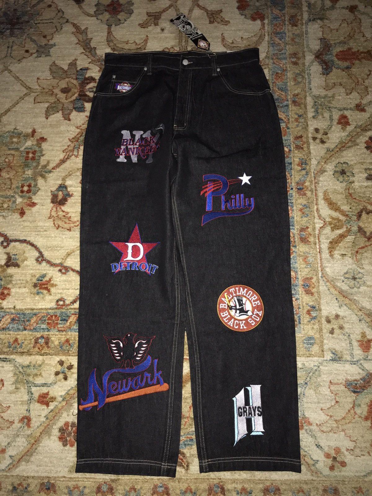 パンツ NEGRO LEAGUES Baggy Denim Pants Negro Leagues Baseball Denim Jeans Mens SZ 44 Embroidered