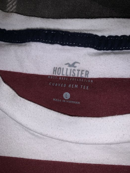 Hollister T-Shirt S Small White Basic Regular Fit Striped Crew Neck Cotton  Mens