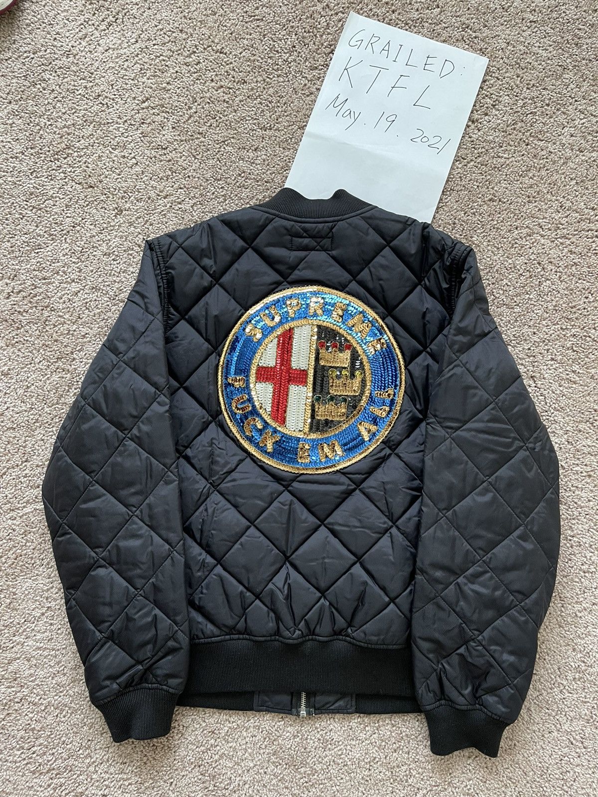 Supreme sequin hot sale patch quilted bomber