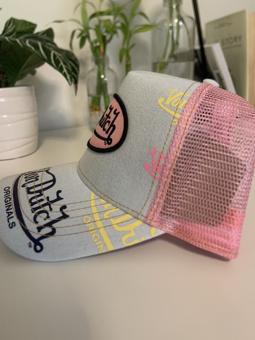 Light Denim Pink Logo Trucker