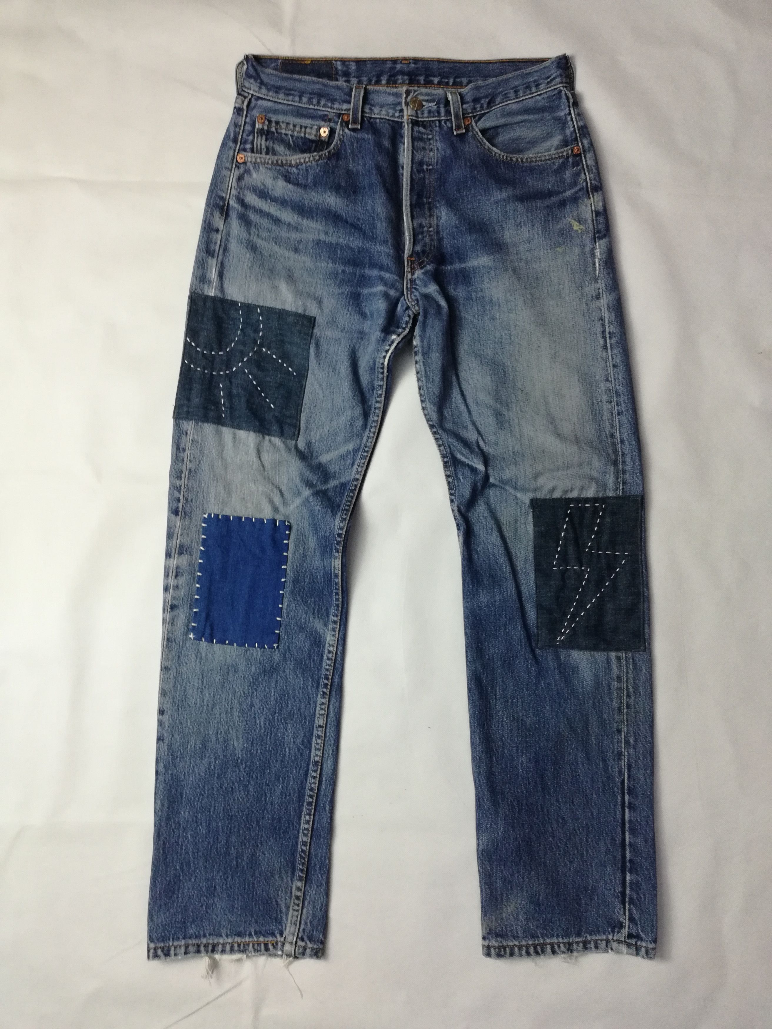 Custom 90s Levis 501 USA Jeans with Sashiko Patchwork