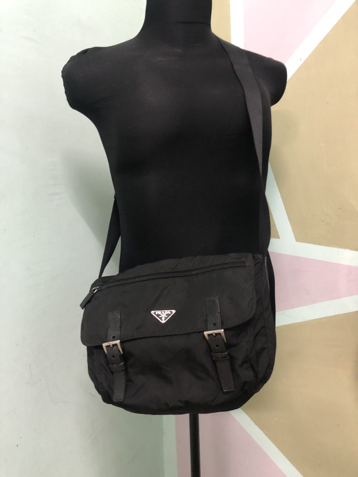 image of Prada Tessuto & Saffiano Sling Bag in Black, Men's