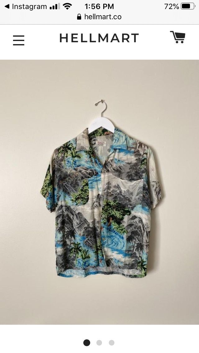 Image of Bare Knuckles x Hawaiian Shirt Hellmart 1950’S Penney’S Made In Japan Hawaiian Shirt in Blue (Size 