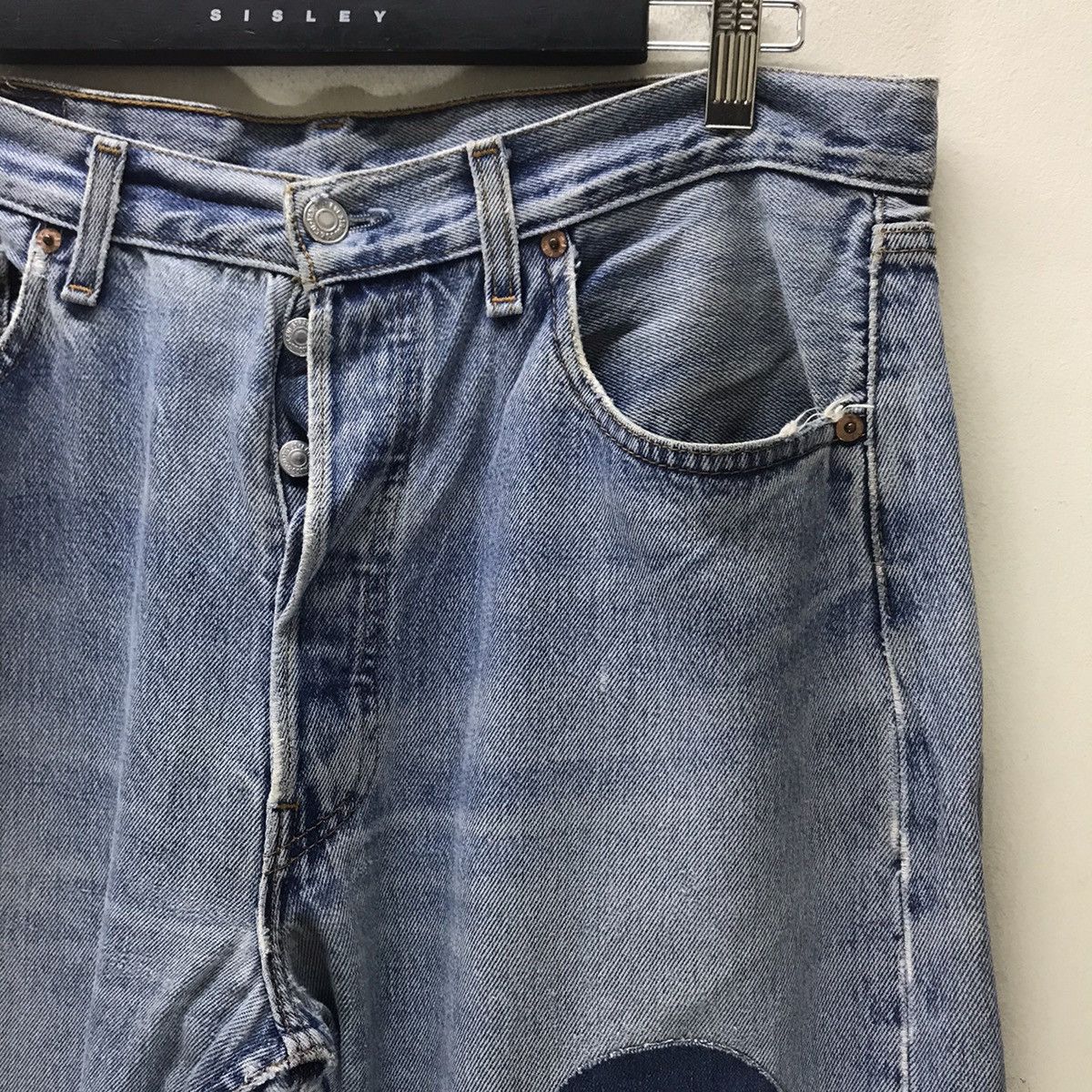 Levi's Vintage 90s Levis 501 Distressed Denim Jeans Patchwork Size US 35 - 5 Thumbnail