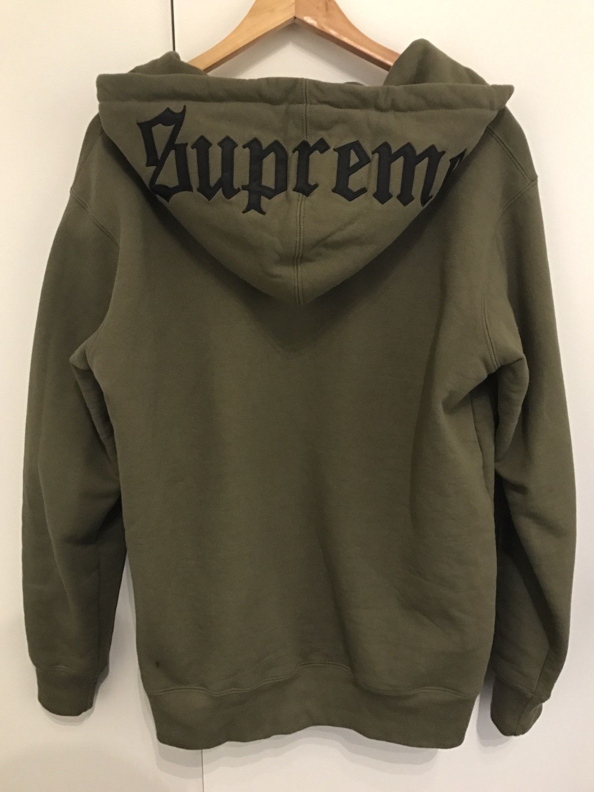 Supreme Old English Font Logo Hoodie (Olive Green) | Grailed