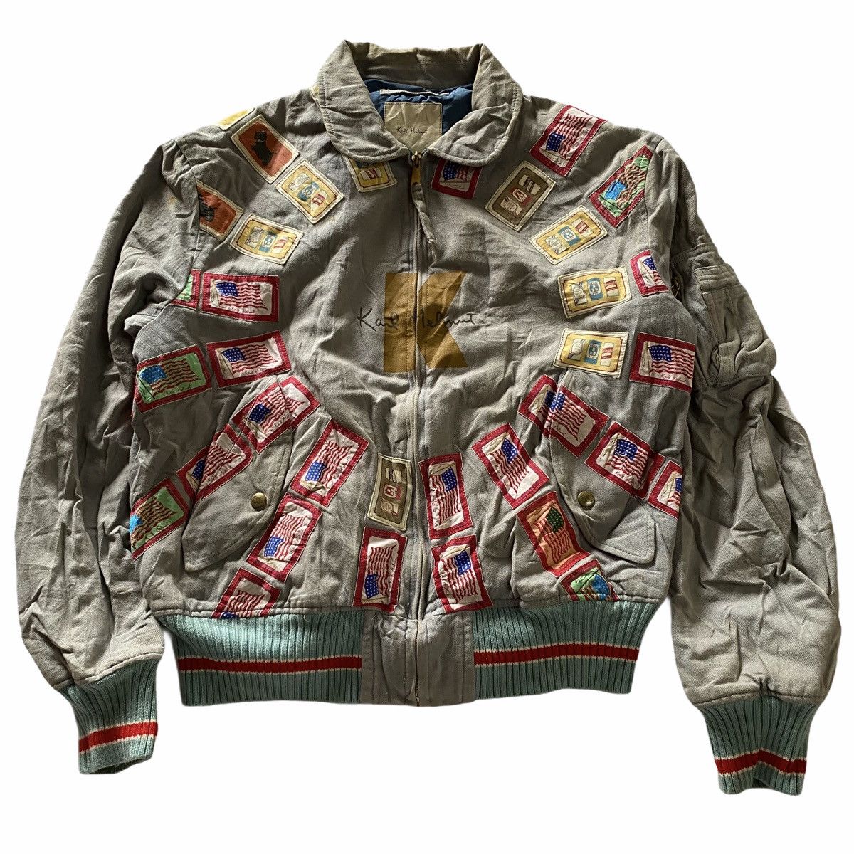 SALE $110 SHIP! Rare Karl Helmut Bomber Jacket Usa Flag