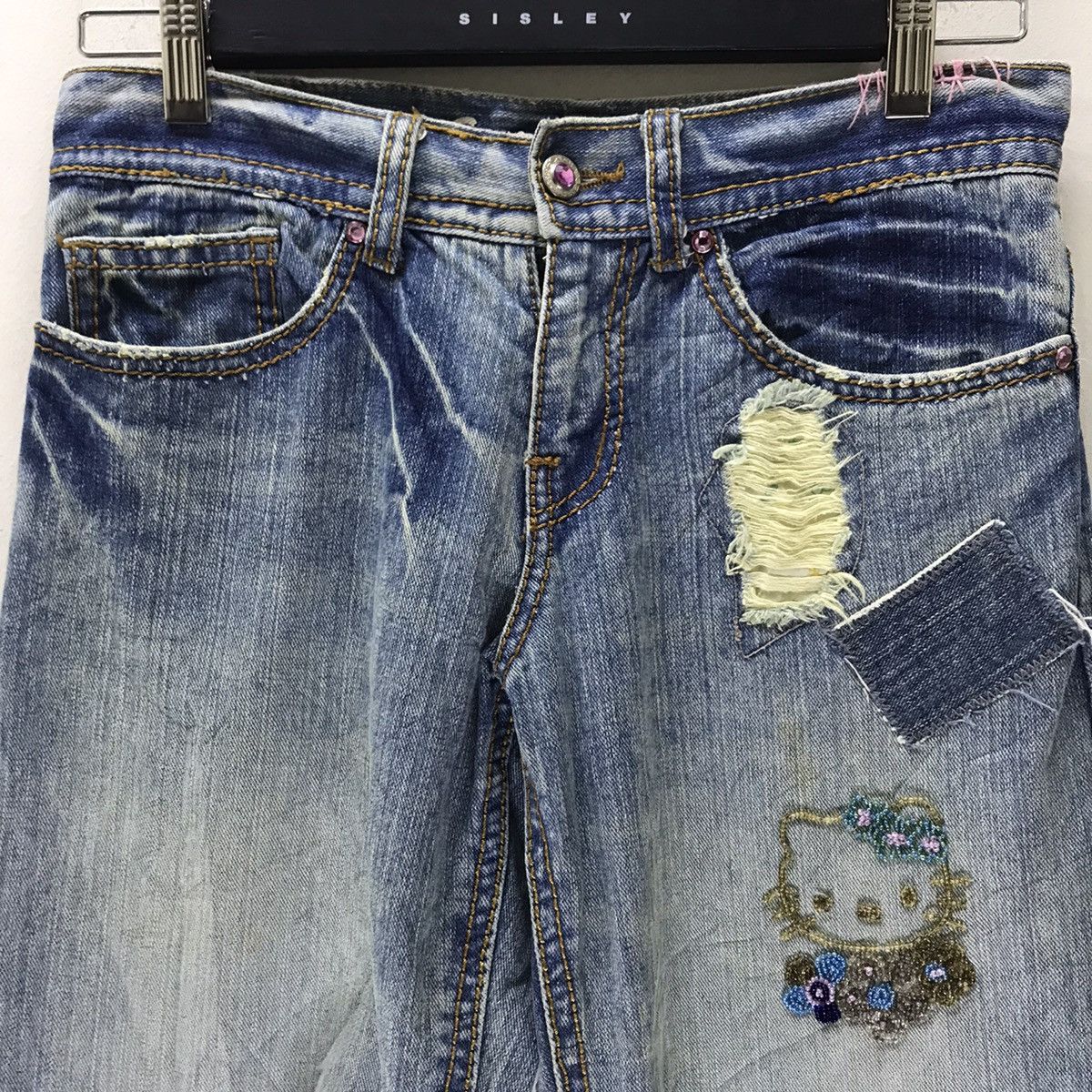 Anime Vintage Hello Kitty Distressed Denim Jeans Size 29" - 3 Thumbnail