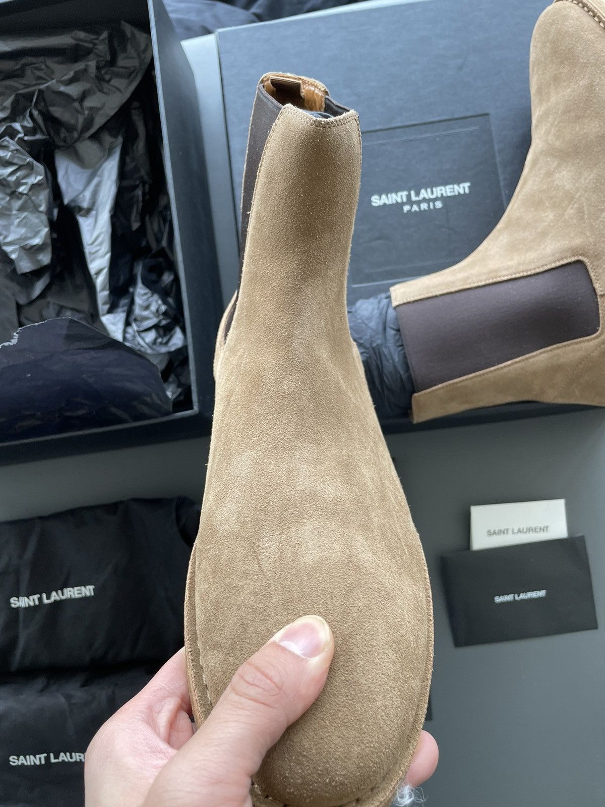 Hedi Slimane × Saint Laurent Paris × Yves Saint Laurent Super Runway Limited Edition YSL Suede Leather Chelsea Boots Size US 10 / EU 43 - 8 Thumbnail