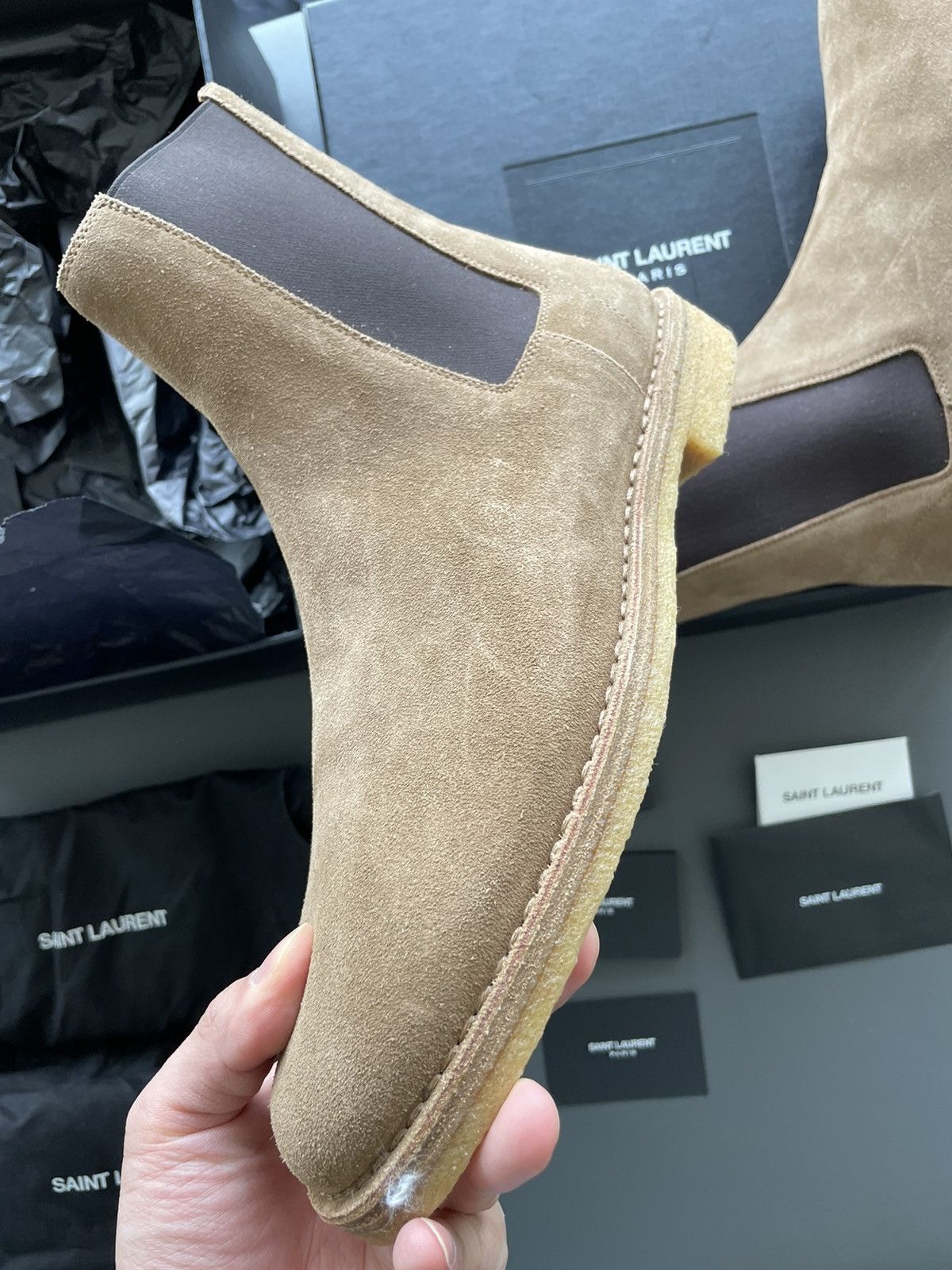 Hedi Slimane × Saint Laurent Paris × Yves Saint Laurent Super Runway Limited Edition YSL Suede Leather Chelsea Boots Size US 10 / EU 43 - 7 Thumbnail