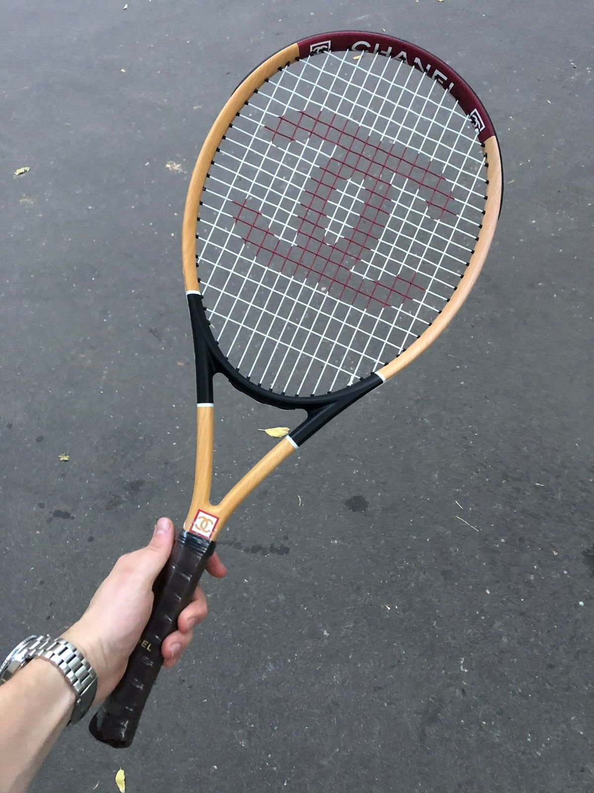 Chanel Rare Chanel Oak Wood Brown Red CC Logo Tennis Racquet Racket
