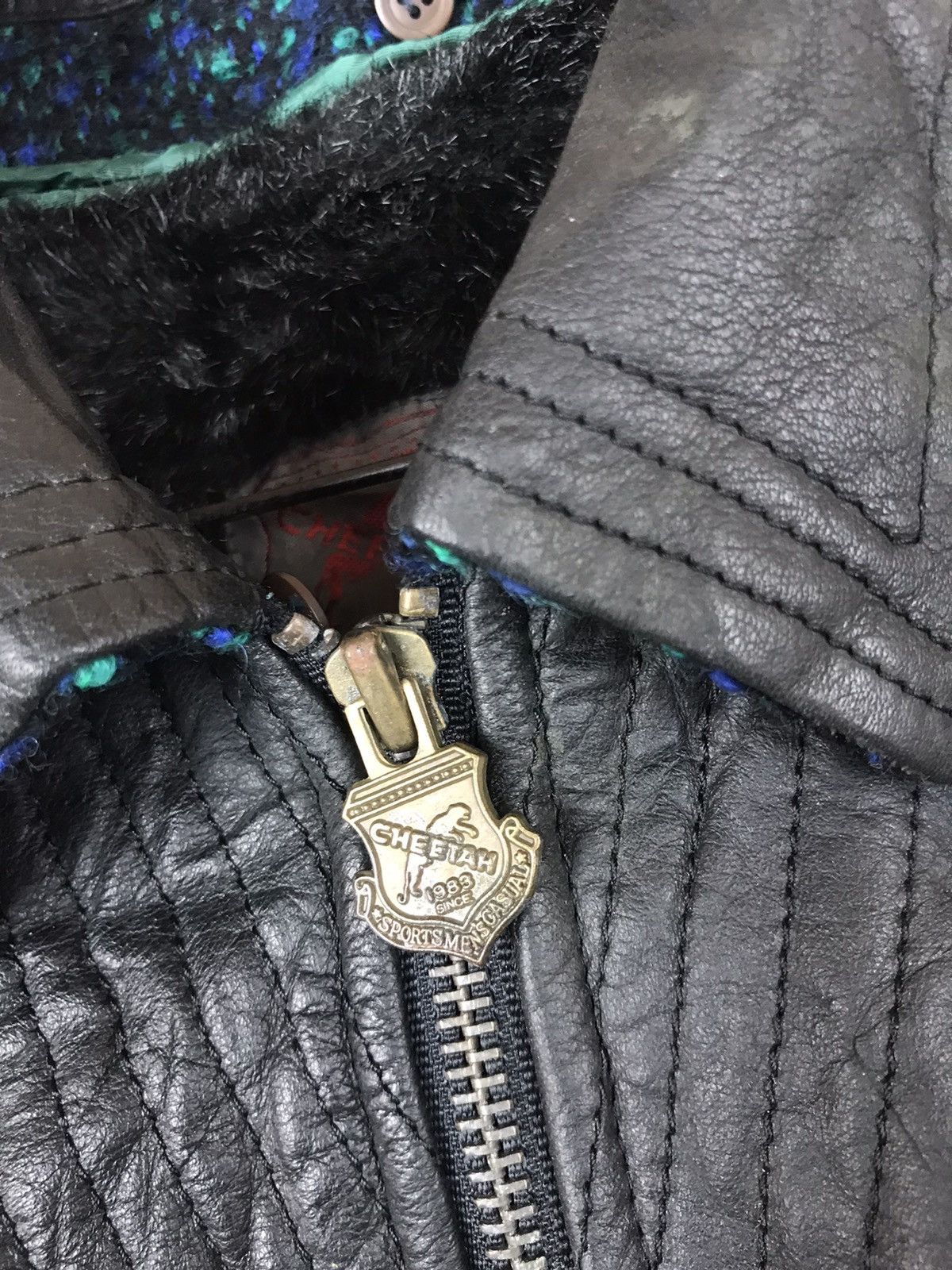 Japanese Brand × Vintage Vintage Cheetah Tweed + Leather Bomber Heavy Jacket Size US L / EU 52-54 / 3 - 5 Thumbnail