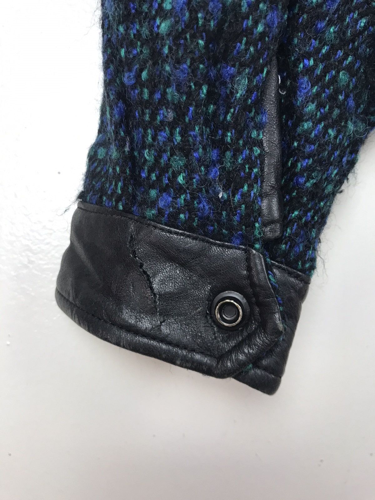 Japanese Brand × Vintage Vintage Cheetah Tweed + Leather Bomber Heavy Jacket Size US L / EU 52-54 / 3 - 10 Thumbnail