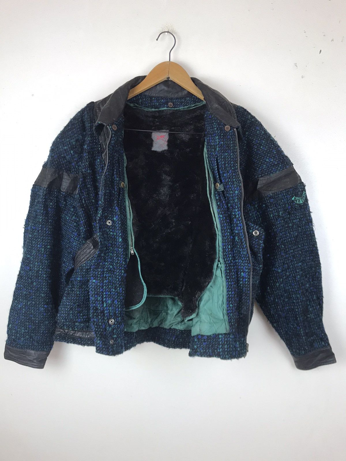 Japanese Brand × Vintage Vintage Cheetah Tweed + Leather Bomber Heavy Jacket Size US L / EU 52-54 / 3 - 2 Thumbnail