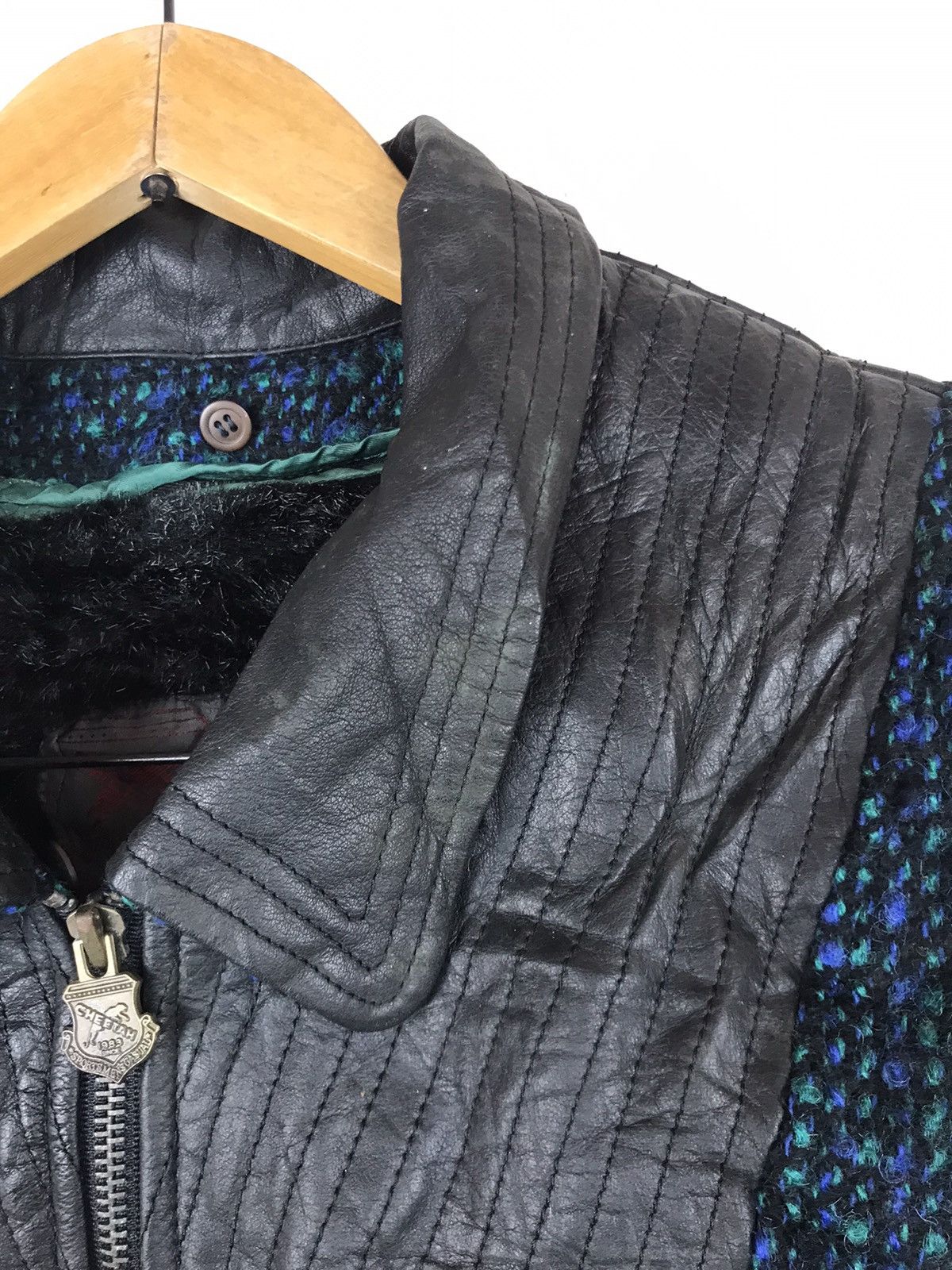 Japanese Brand × Vintage Vintage Cheetah Tweed + Leather Bomber Heavy Jacket Size US L / EU 52-54 / 3 - 8 Thumbnail