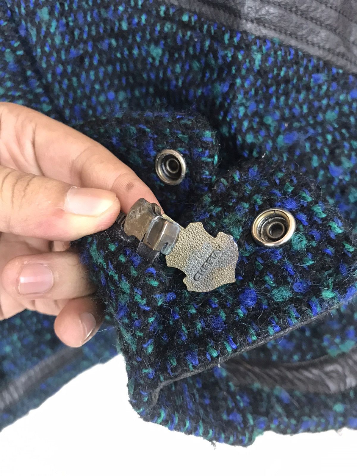 Japanese Brand × Vintage Vintage Cheetah Tweed + Leather Bomber Heavy Jacket Size US L / EU 52-54 / 3 - 14 Thumbnail