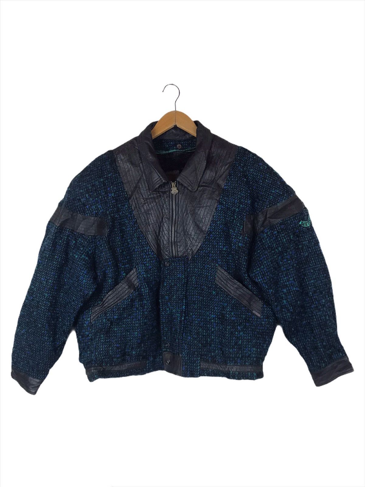 Japanese Brand × Vintage Vintage Cheetah Tweed + Leather Bomber Heavy Jacket Size US L / EU 52-54 / 3 - 1 Thumbnail