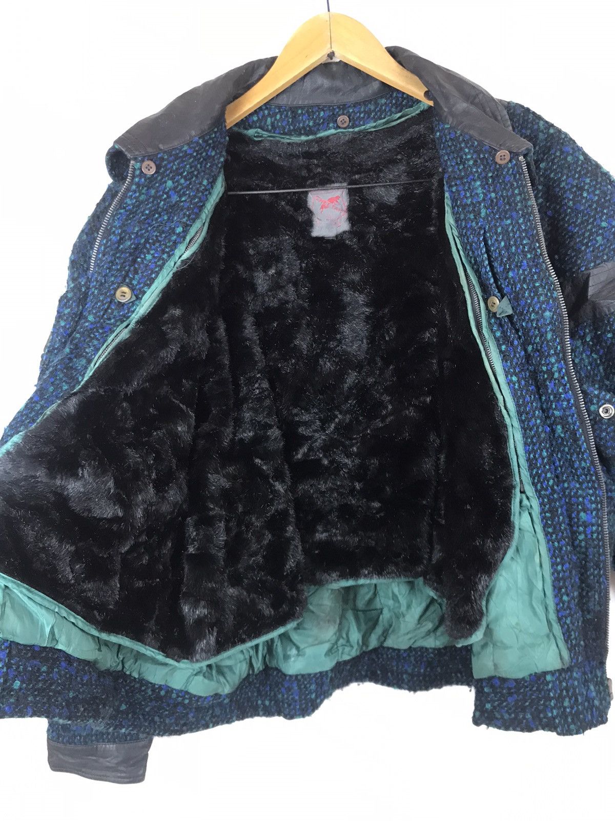 Japanese Brand × Vintage Vintage Cheetah Tweed + Leather Bomber Heavy Jacket Size US L / EU 52-54 / 3 - 23 Thumbnail
