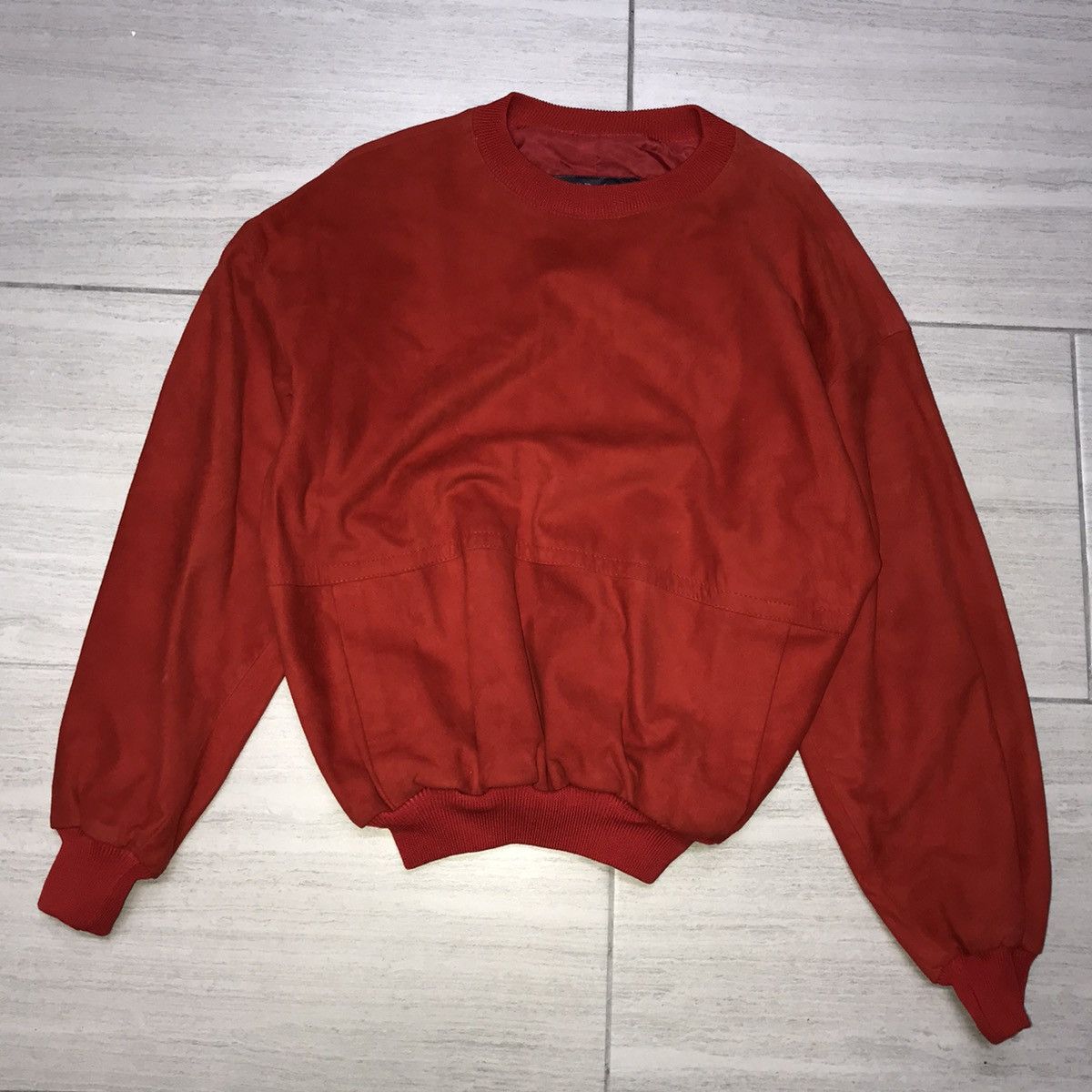 Red Leather Crewneck Bomber