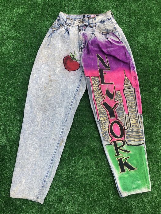 Vintage Vintage 90s New York Airbrushed Jeans Twin Towers Acid Wash