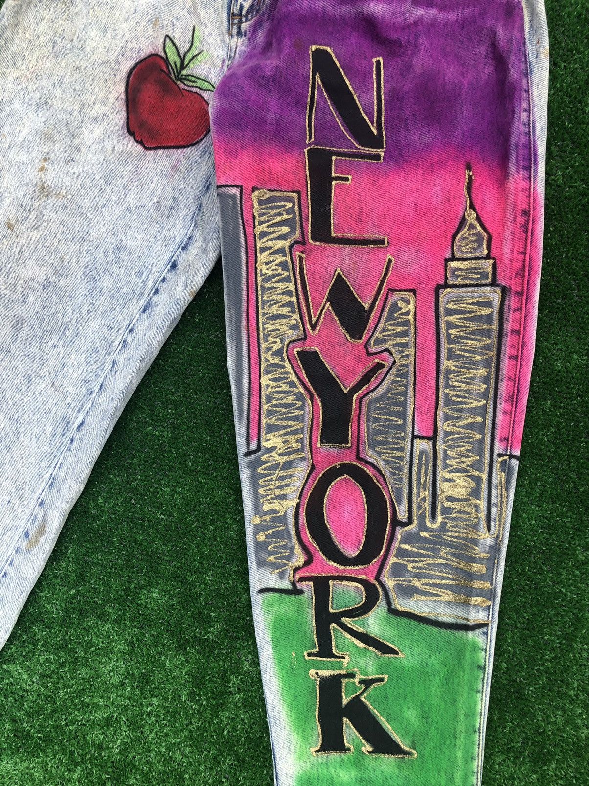 Vintage Vintage 90s New York Airbrushed Jeans Twin Towers Acid Wash Size US 30 / EU 46 - 2 Thumbnail