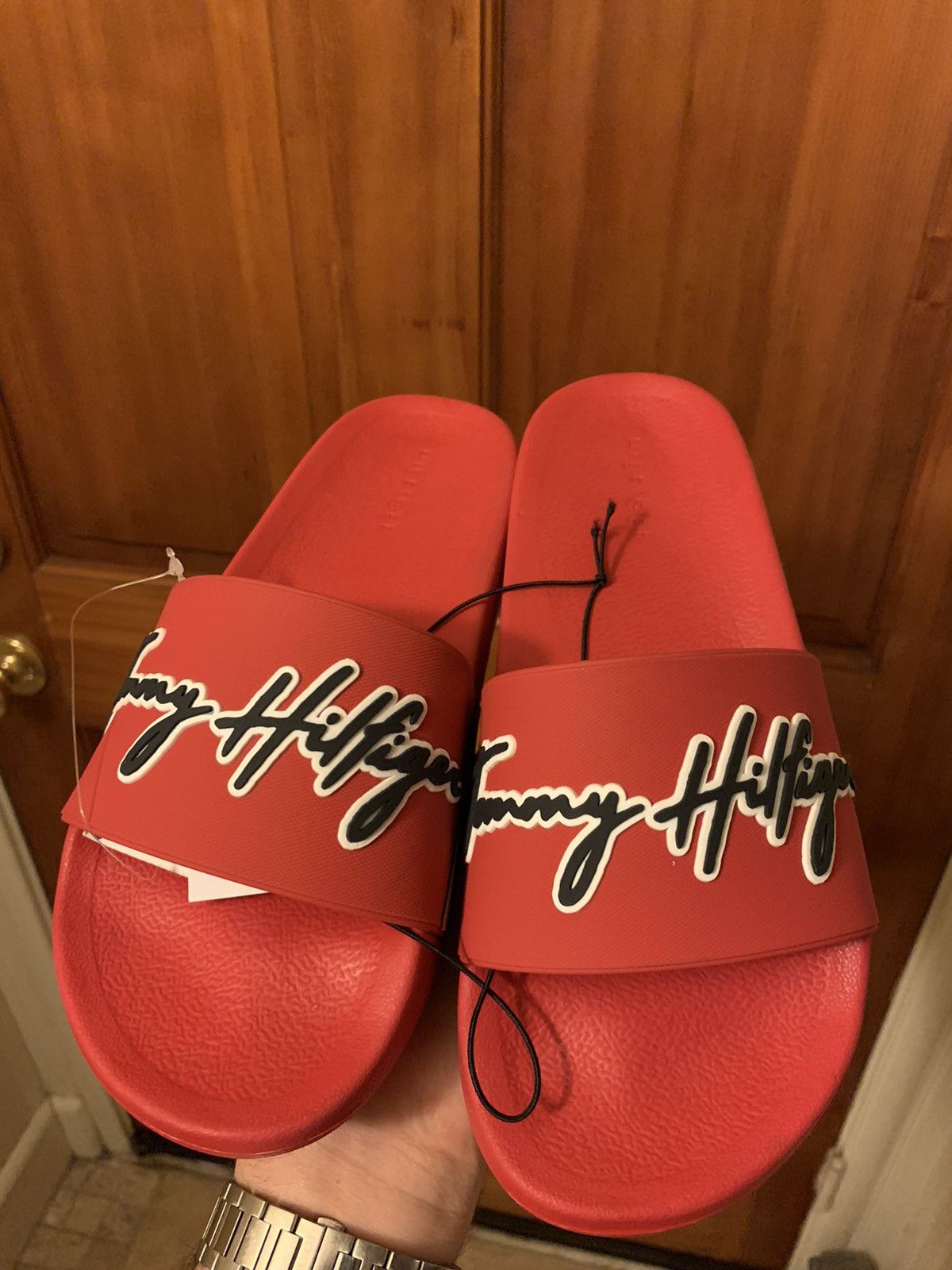 Designer × Tommy Hilfiger *RARE* New Tommy Hilfiger Script Logo Slides - Size 7 Size US 7 / EU 40 - 1 Thumbnail