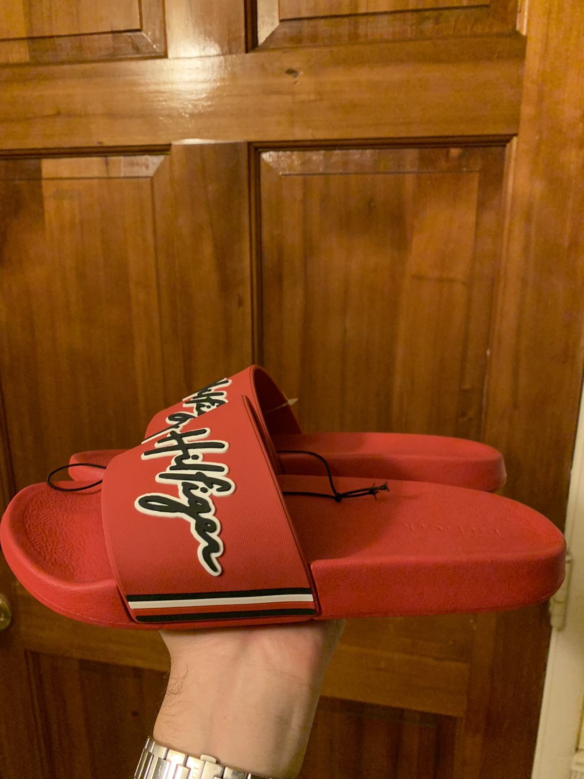 Designer × Tommy Hilfiger *RARE* New Tommy Hilfiger Script Logo Slides - Size 7 Size US 7 / EU 40 - 2 Thumbnail